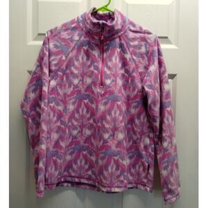 Eddie Bauer Women's Size Small Polar Fleece 1/4 Zip Pullover Pink Ikat Sweater